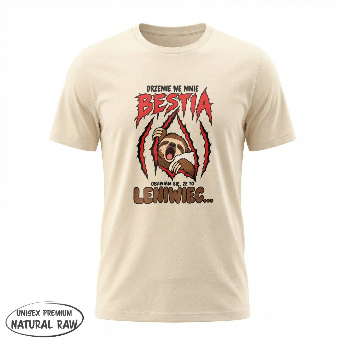 Z leniwcem - Drzemie we mnie bestia obawiam się że to leniwiec - variant - FRONT_MANEKIN_CLEAR_LABEL