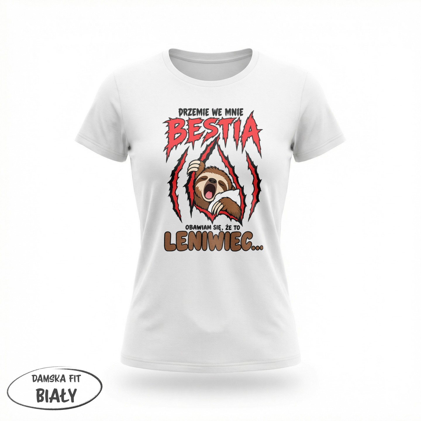 Z leniwcem - Drzemie we mnie bestia obawiam się że to leniwiec - variant - FRONT_MANEKIN_CLEAR_LABEL