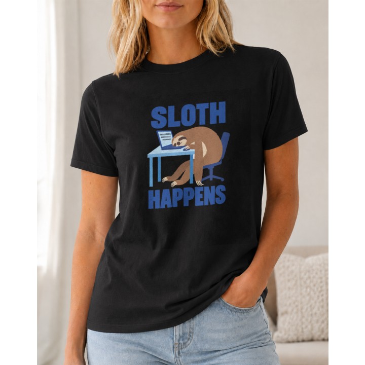 Koszulka ze śpiącym leniwcem Sloth Happens | T-shirt biurowy