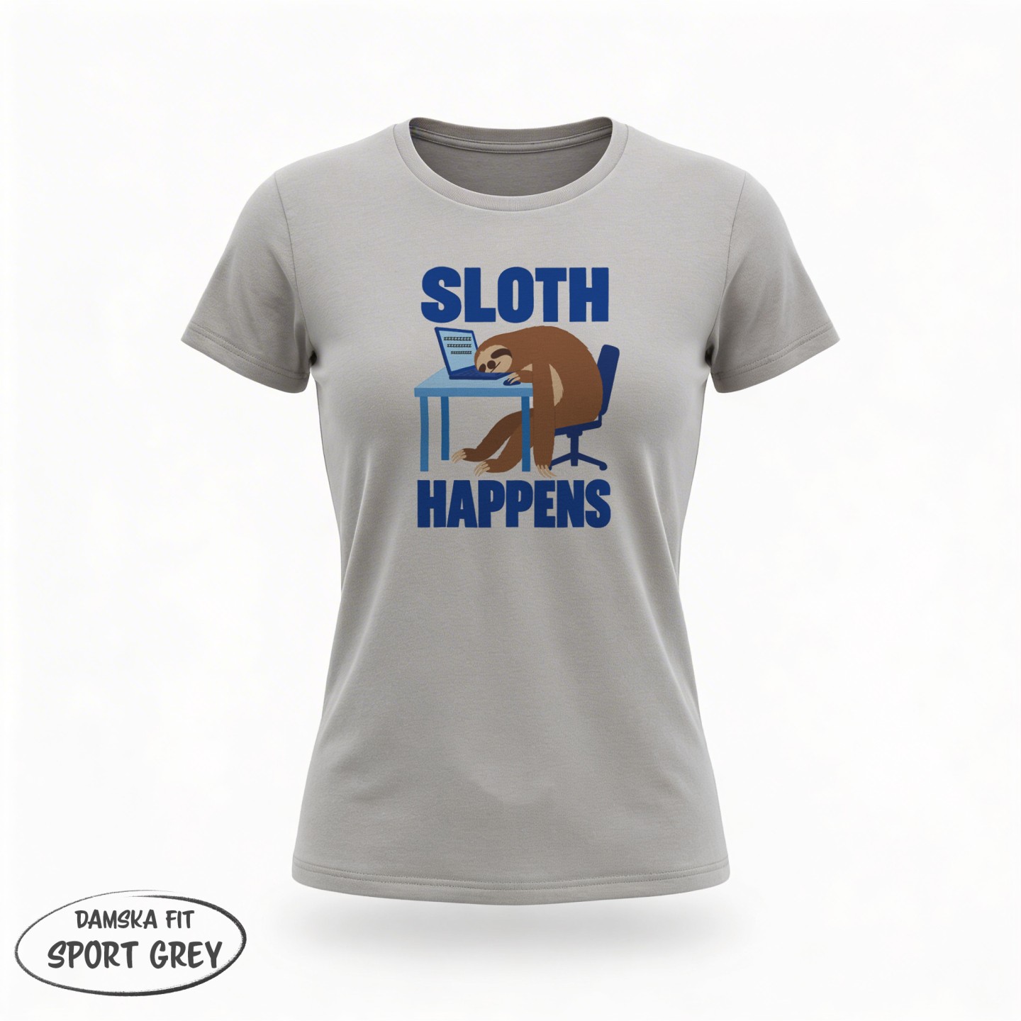 Koszulka ze śpiącym leniwcem przy laptopie Sloth Happens