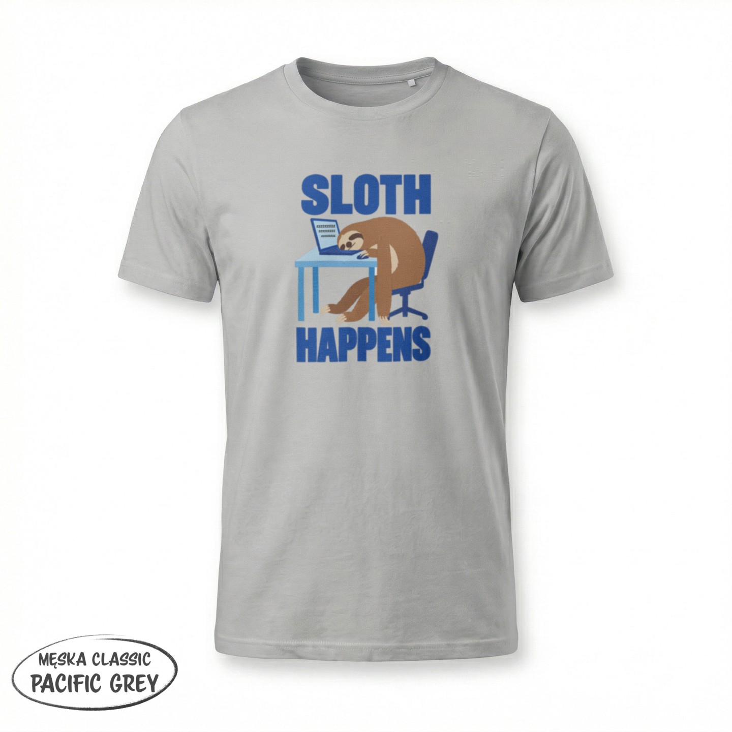 Koszulka ze śpiącym leniwcem przy laptopie Sloth Happens