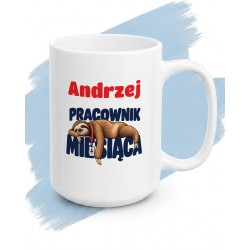 Kubek Pracownik Miesiąca z leniwcem i imieniem | Śmieszny kubek do pracy