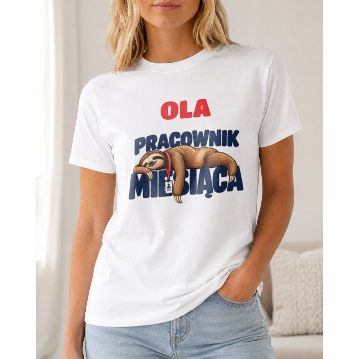 Śmieszna koszulka do pracy z leniwcem pracownik miesiąca