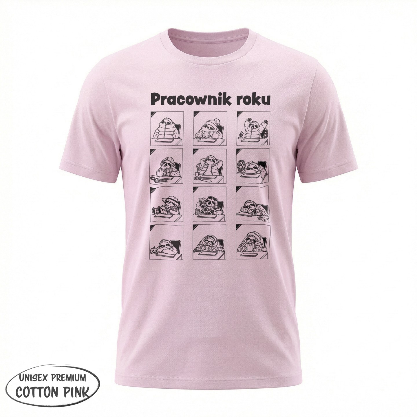Koszulka Pracownik roku z leniwcem w 12 miesiącach