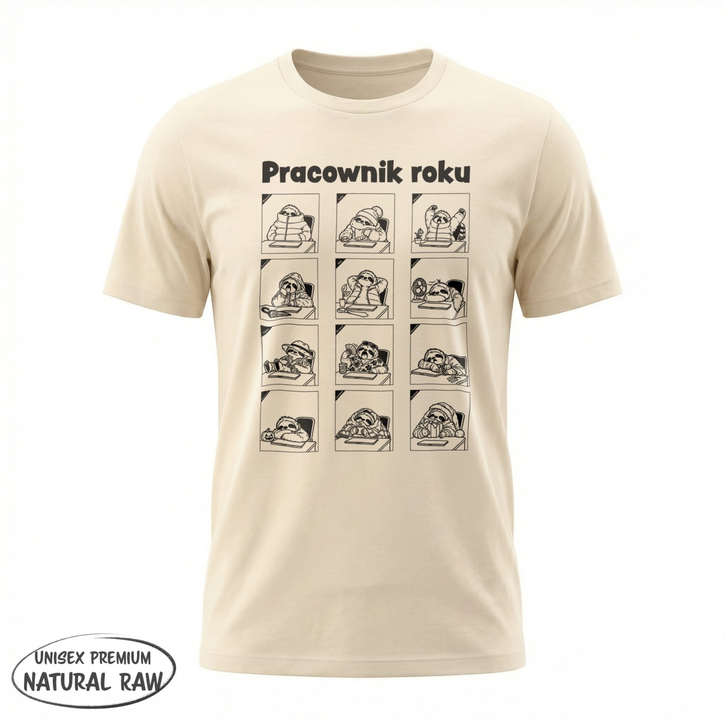 Koszulka Pracownik roku z leniwcem w 12 miesiącach
