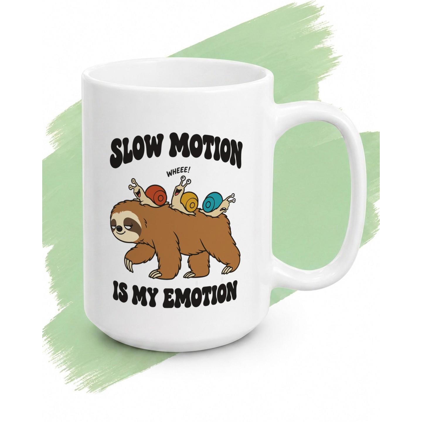 Kubek z nadrukiem leniwca i ślimaków Slow Motion is my emotion