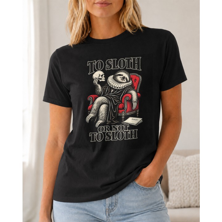 T-shirt z motywem teatralnym i leniwcem na fotelu