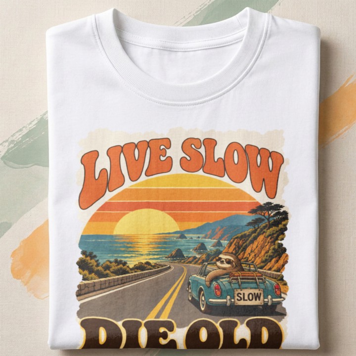 Koszulka z nadrukiem retro leniwiec w okularach nad oceanem