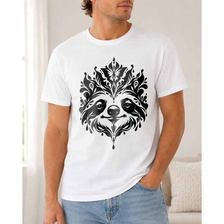 Koszulka z leniwcem Leniwiec Rorschach | Czarno-biały nadruk ornament