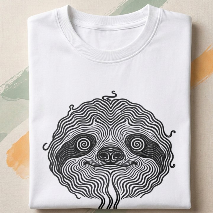 T-shirt z czarno-białym nadrukiem leniwca w stylu op-art