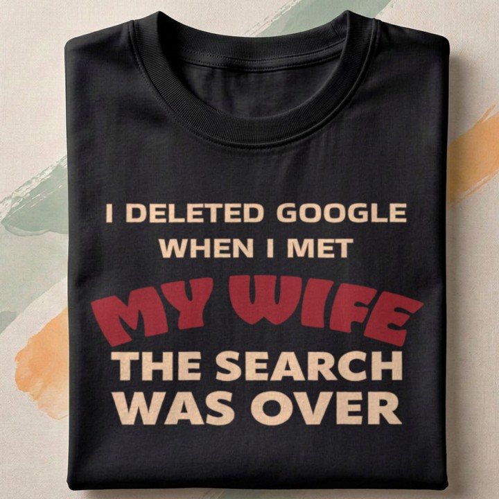 T-shirt męski z małżeńskim żartem o wyszukiwarce Google