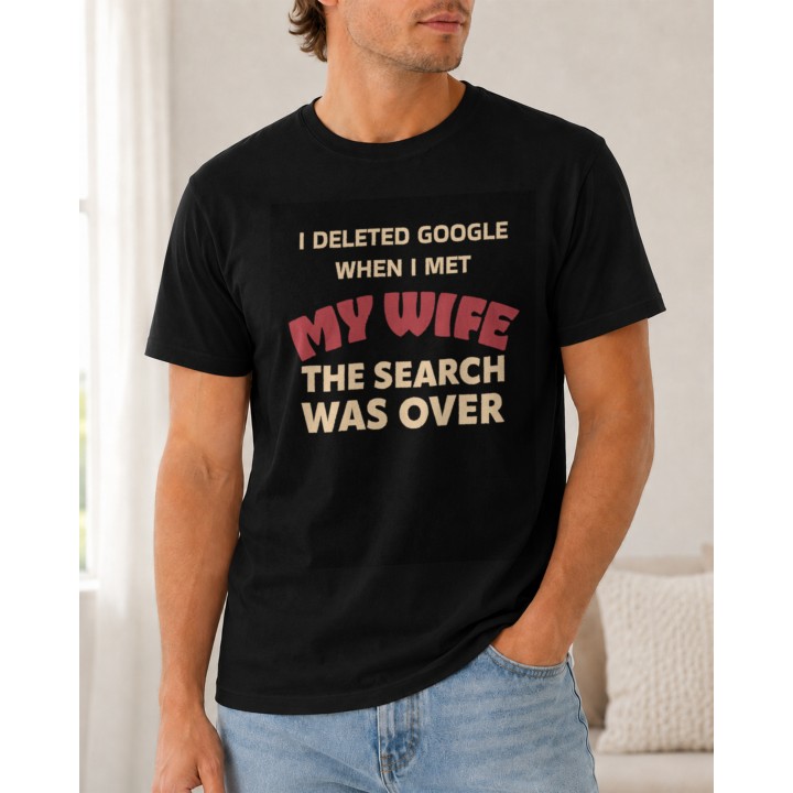 Koszulka męska I Deleted Google When I Met My Wife | Śmieszny T-shirt dla męża