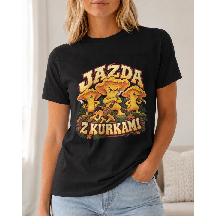 Koszulka z nadrukiem Jazda z Kurkami | Koszulka dla grzybiarza