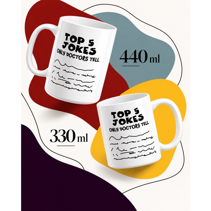 Kubek z napisem Top 5 Jokes Only Doctors Tell | Śmieszny kubek dla lekarza