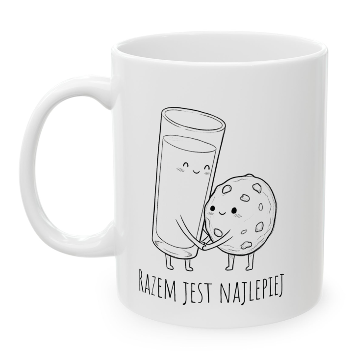 Kubek z nadrukiem „Razem jest najlepiej” – mleko i ciasteczko