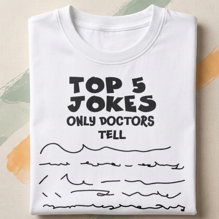 Koszulka dla lekarza Top 5 Jokes | Śmieszny nadruk pismo medyka