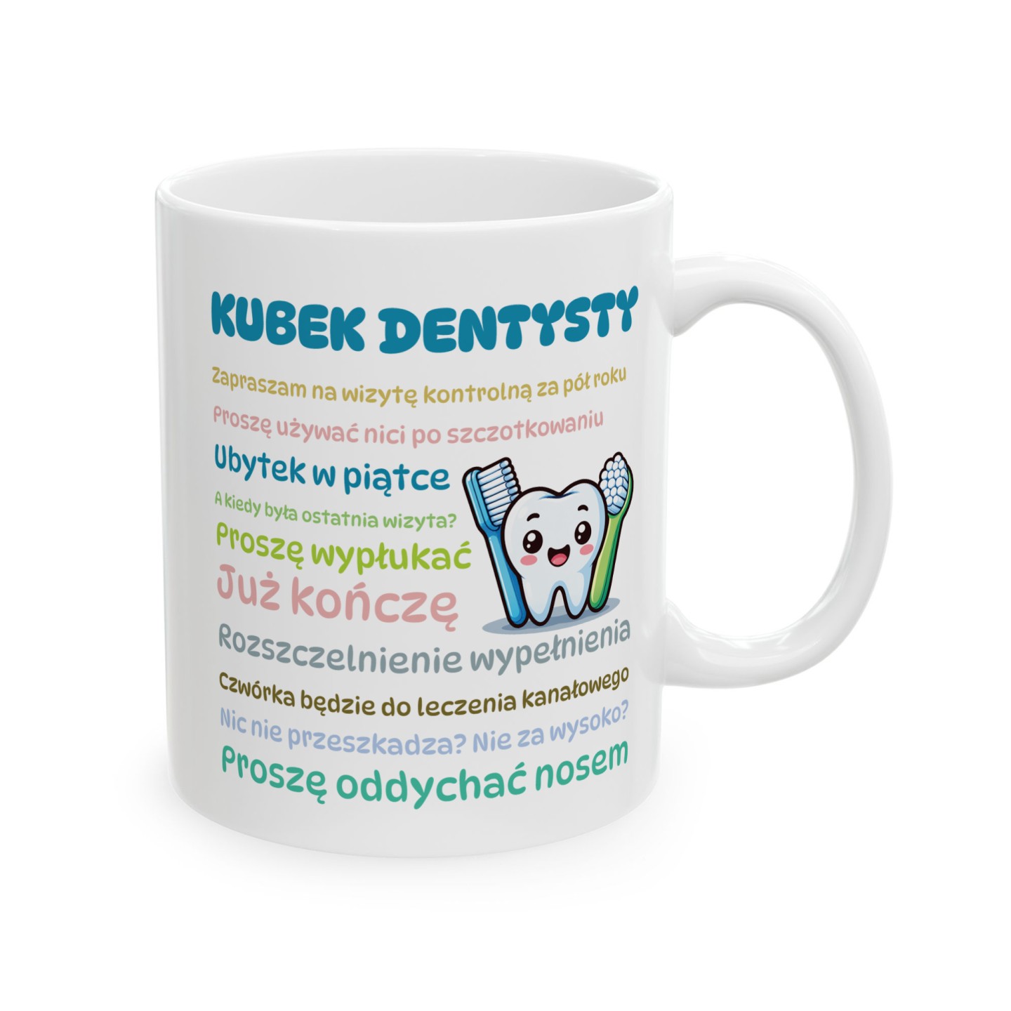 Kubek dentysty ze śmiesznymi tekstami stomatologa