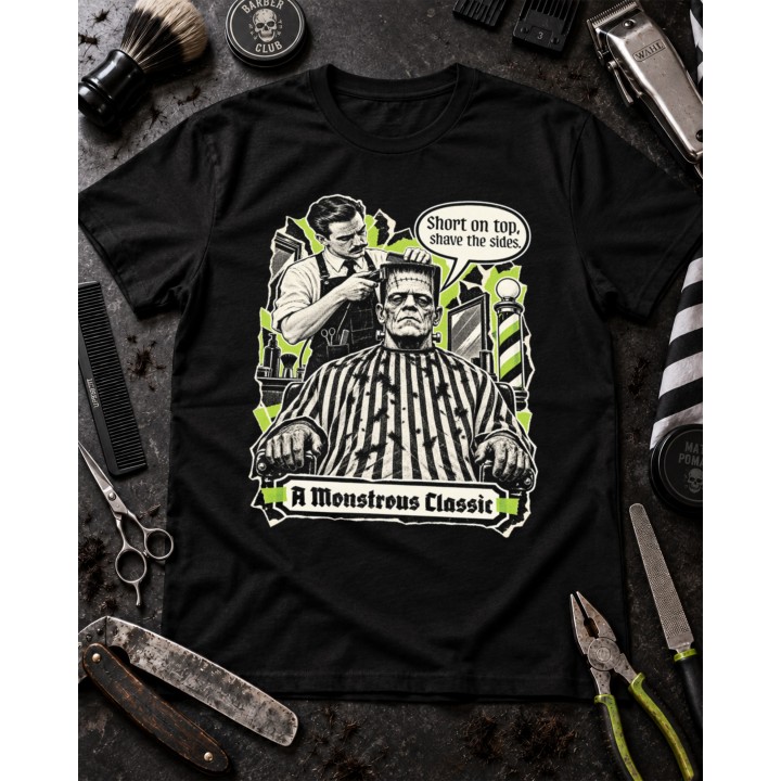 Koszulka dla barbera Frankenstein A Monstrous Classic | Śmieszny t-shirt