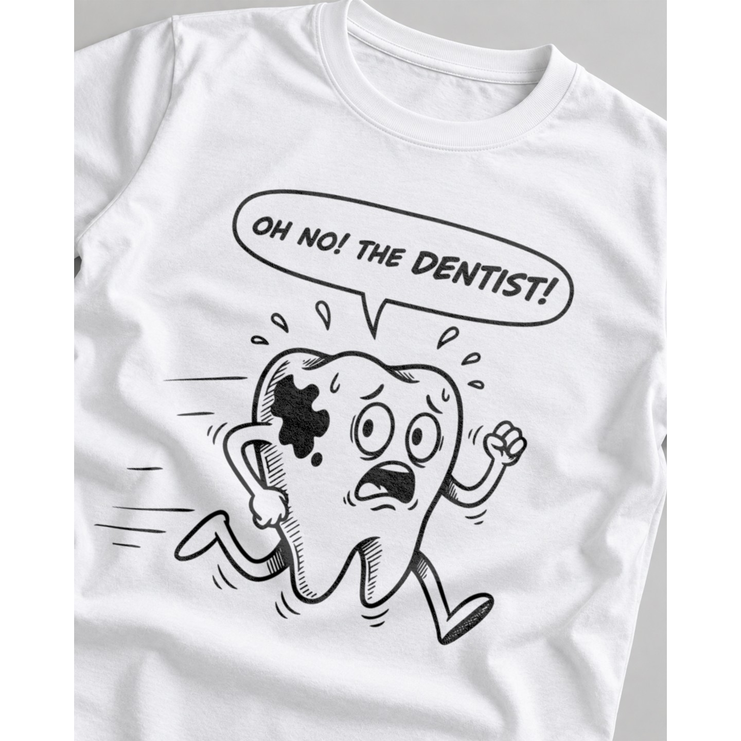 Koszulka z uciekającym zębem i napisem Oh no The dentist – Damska fit biała