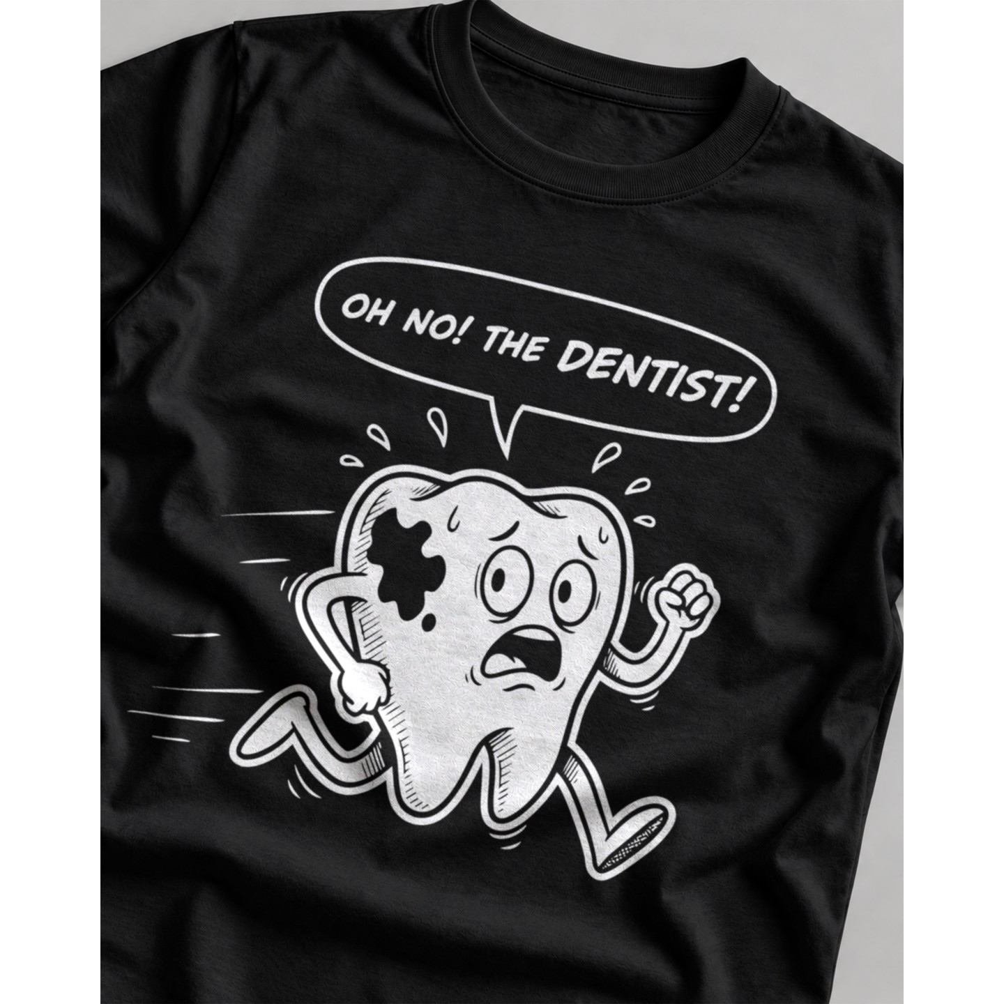 Koszulka z uciekającym zębem i napisem Oh no The dentist – Damska Fit Czarna