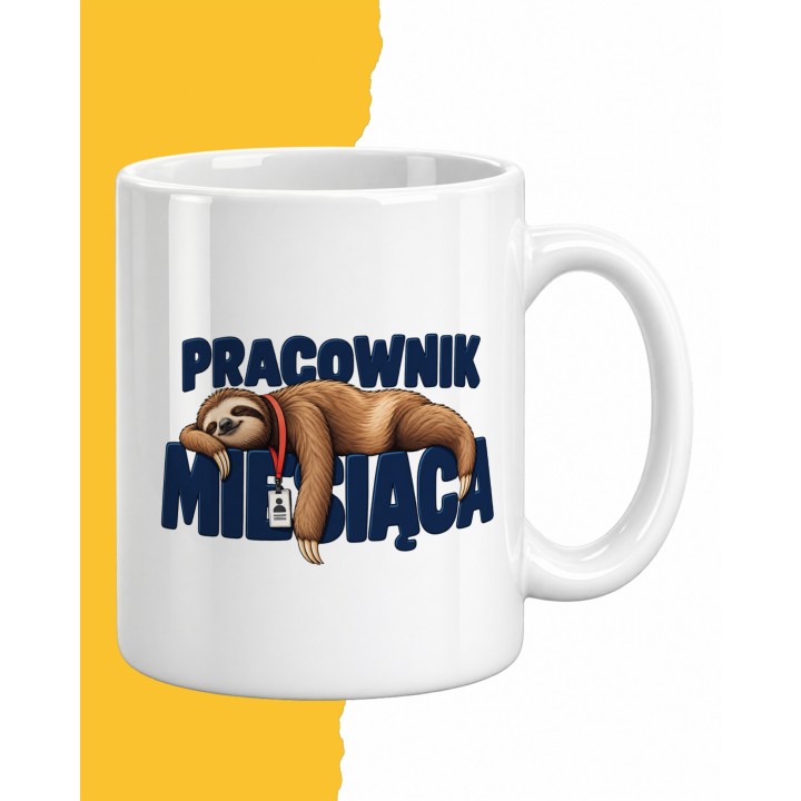 Kubek ze śpiącym leniwcem i napisem Pracownik miesiąca