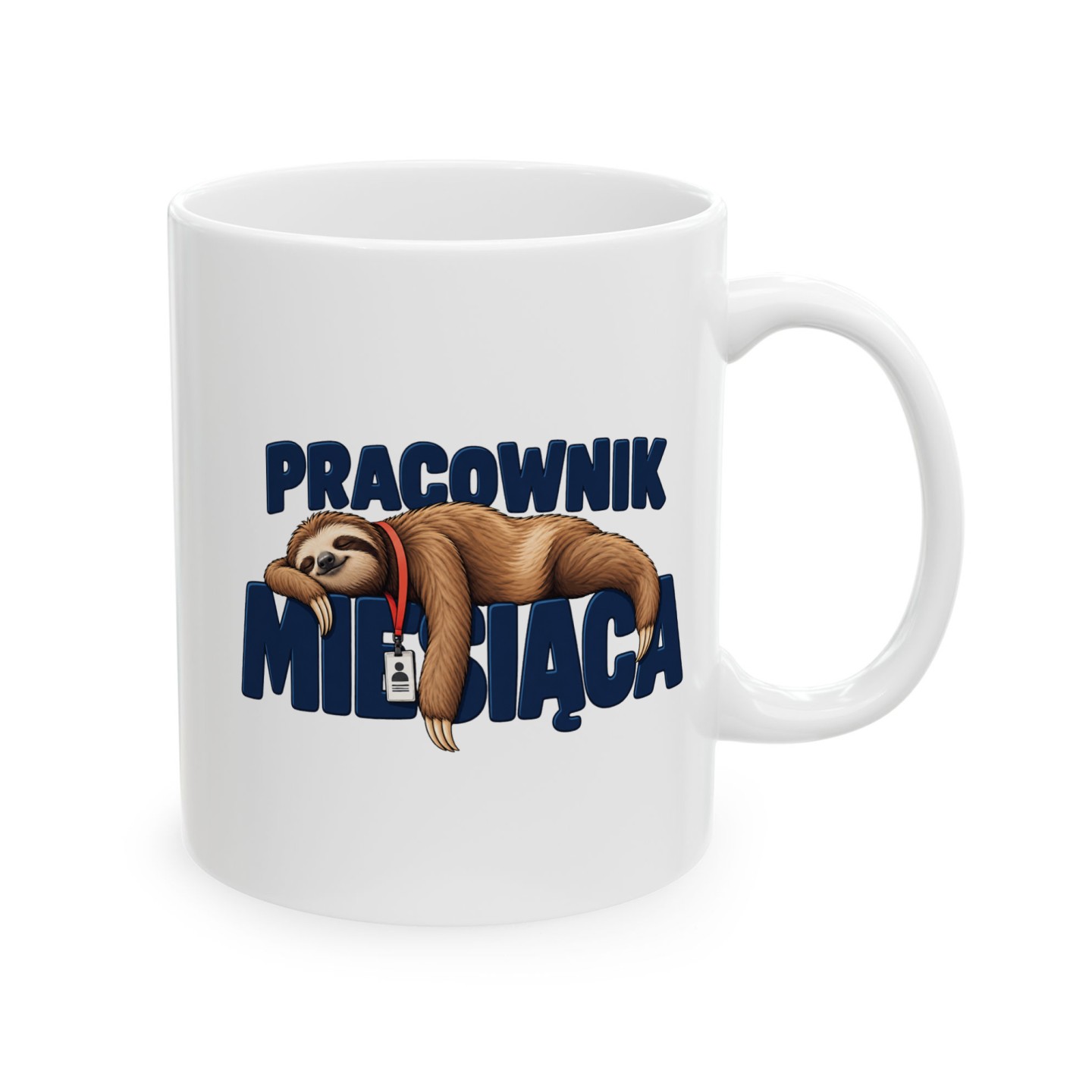 Kubek ze śpiącym leniwcem i napisem Pracownik miesiąca