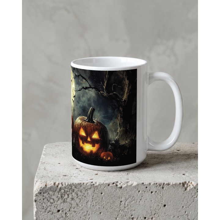 Jesienny kubek z motywem Halloween i nietoperzami