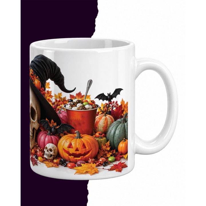 Kubek na Halloween z czaszką w kapeluszu czarownicy