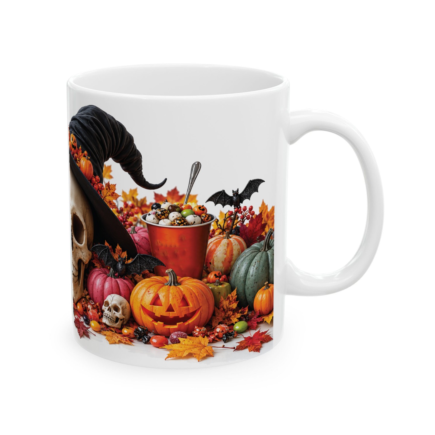 Kubek na Halloween z czaszką w kapeluszu czarownicy