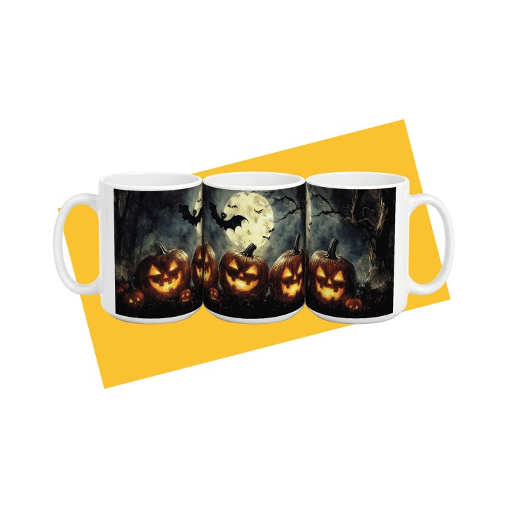Kubek z dyniami Halloween i pełnią księżyca | Jesienny kubek Jack-o'-lantern