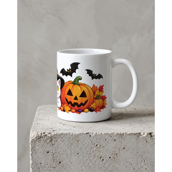 Kubek z motywem Halloween dynie i kot