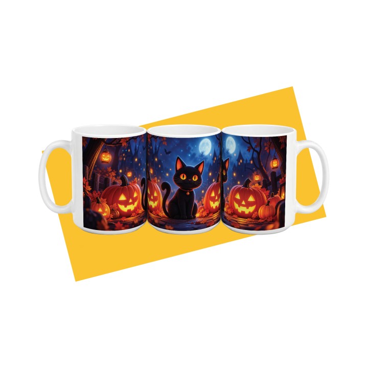 Kubek z kotem i dyniami na Halloween