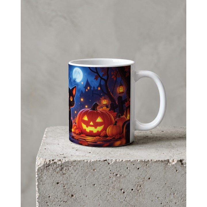 Kubek z motywem halloweenowym i kotem