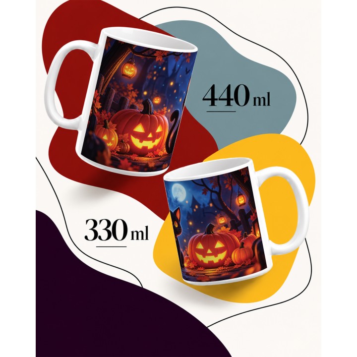 Kubek na Halloween z baśniową grafiką z kotem