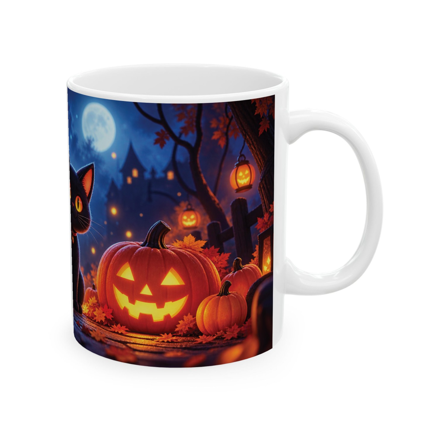 Kubek z kotem i dyniami na Halloween