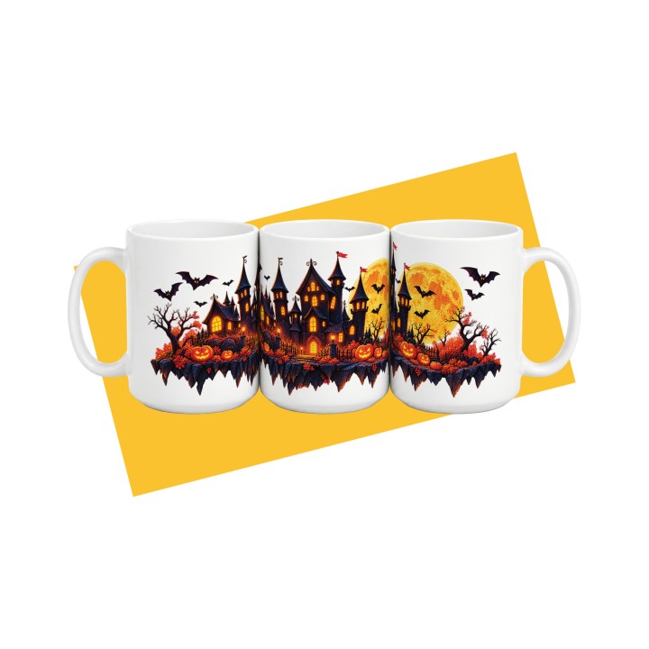 Kubek na Halloween z gotyckim zamkiem i dyniami