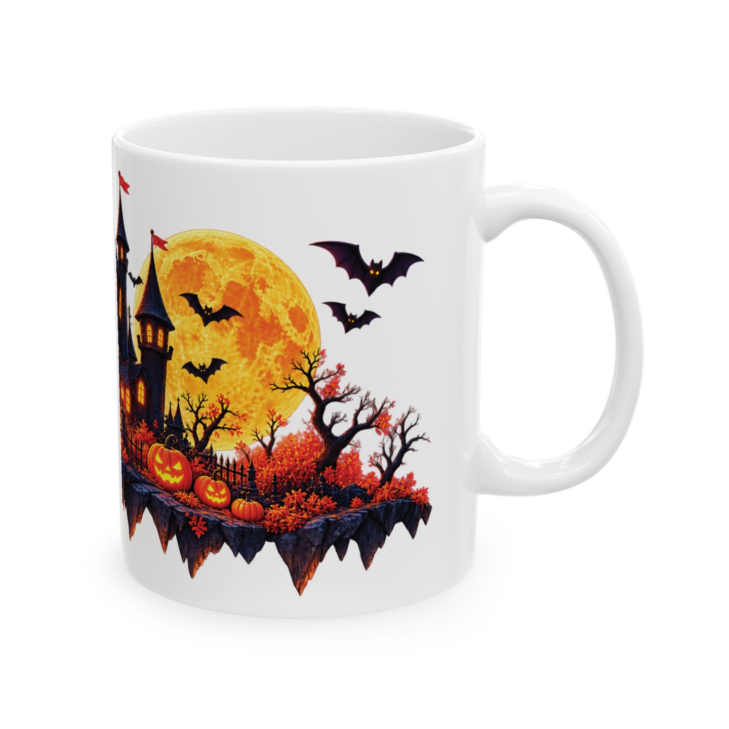 Kubek na Halloween z gotyckim zamkiem i dyniami