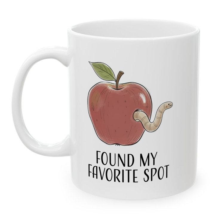 Kubek „FOUND MY FAVORITE SPOT” – romantyczny żart jabłko
