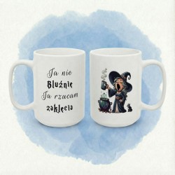 Kubek z nadrukiem „Ja nie bluźnię, ja rzucam zaklęcia” – magia języka i czarnego humoru