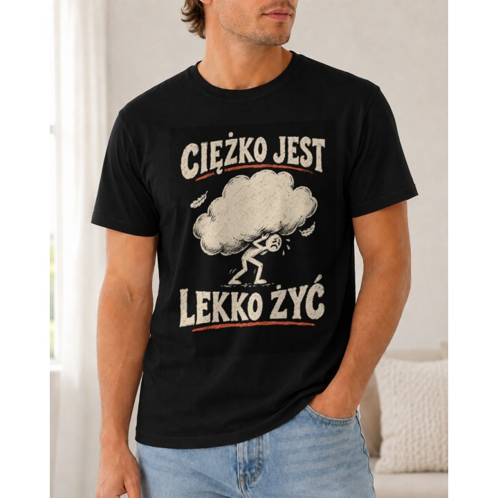 Koszulka z motywem człowieka niosącego chmurę