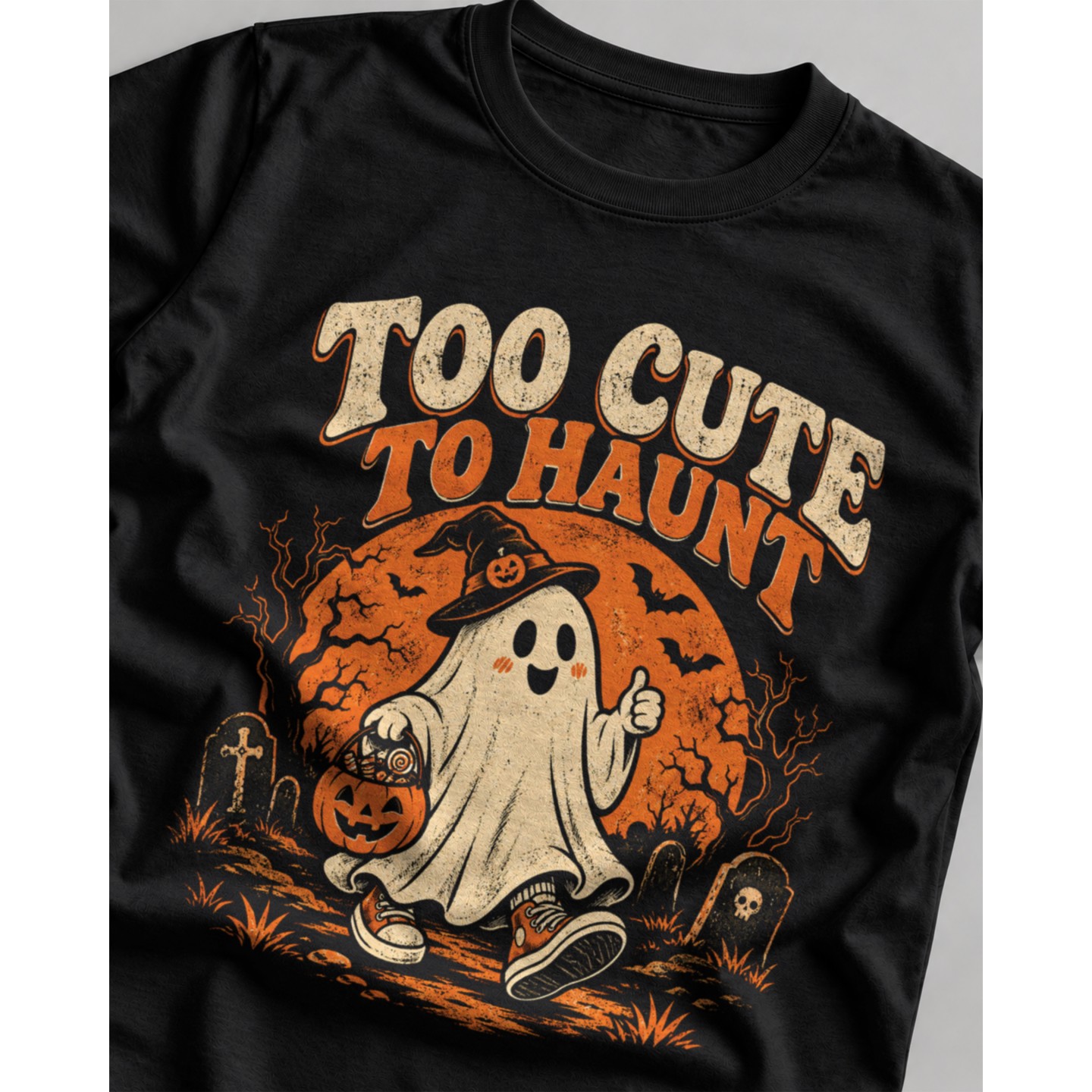 Koszulka z duszkiem Too Cute to Haunt – Damska Fit Czarna