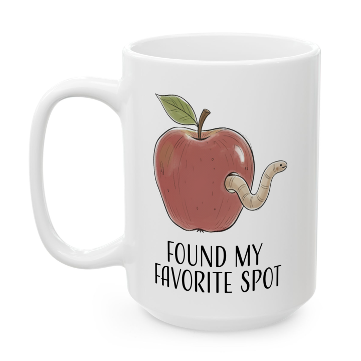 Kubek „FOUND MY FAVORITE SPOT” – romantyczny żart jabłko