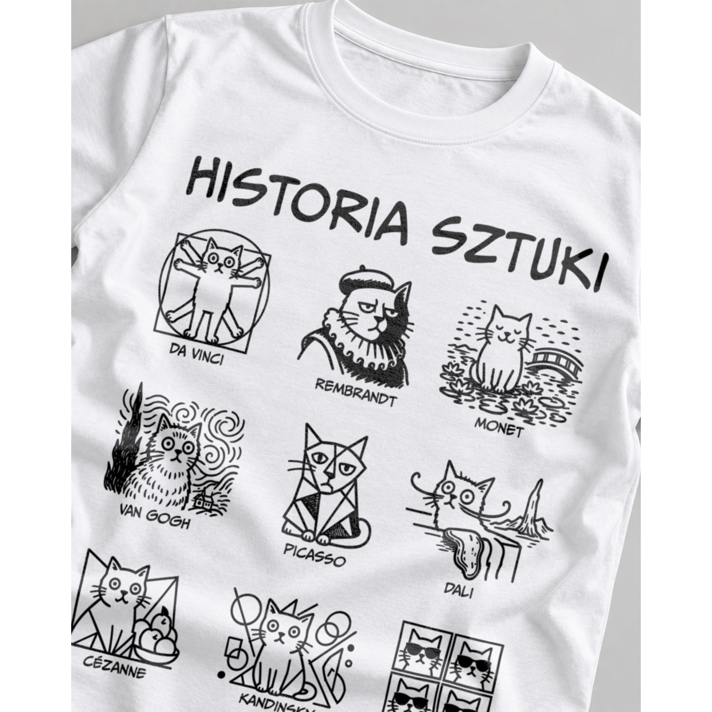 Koszulka Historia Sztuki Koty – Galeria Wybitnych Dachowców – Damska fit biała