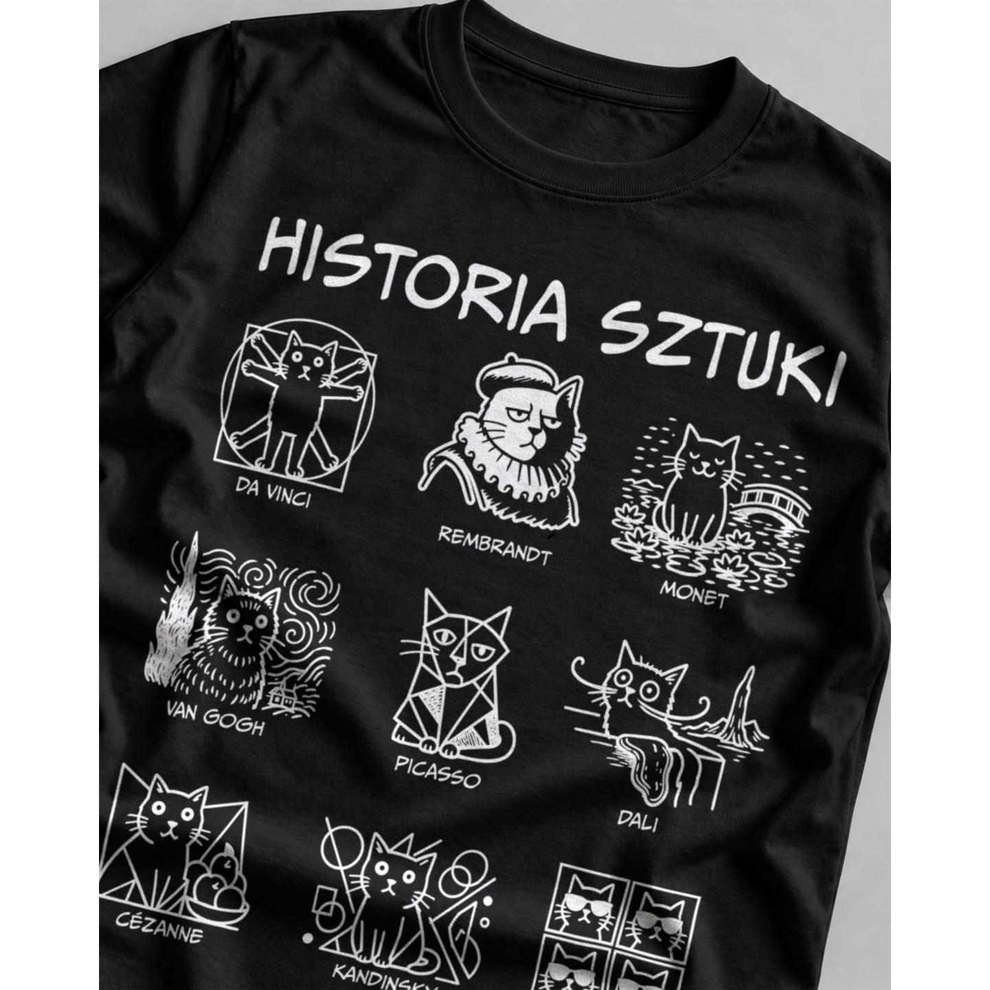 Koszulka Historia Sztuki Koty – Galeria Wybitnych Dachowców – Damska Fit Czarna