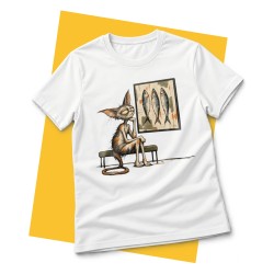 Koszulka z kotem kontemplującym sardynki | Śmieszny T-shirt z kotem w galerii