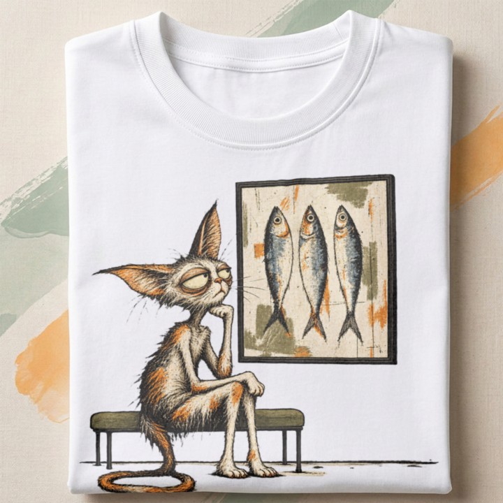 T-shirt z kotem myślicielem w galerii sztuki