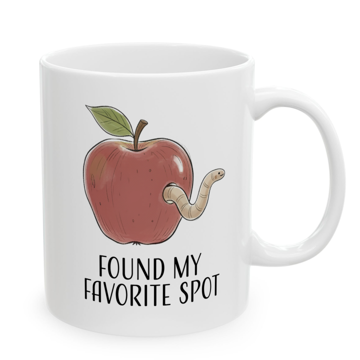 Kubek „FOUND MY FAVORITE SPOT” – romantyczny żart jabłko