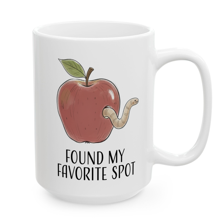 Kubek „FOUND MY FAVORITE SPOT” – romantyczny żart jabłko