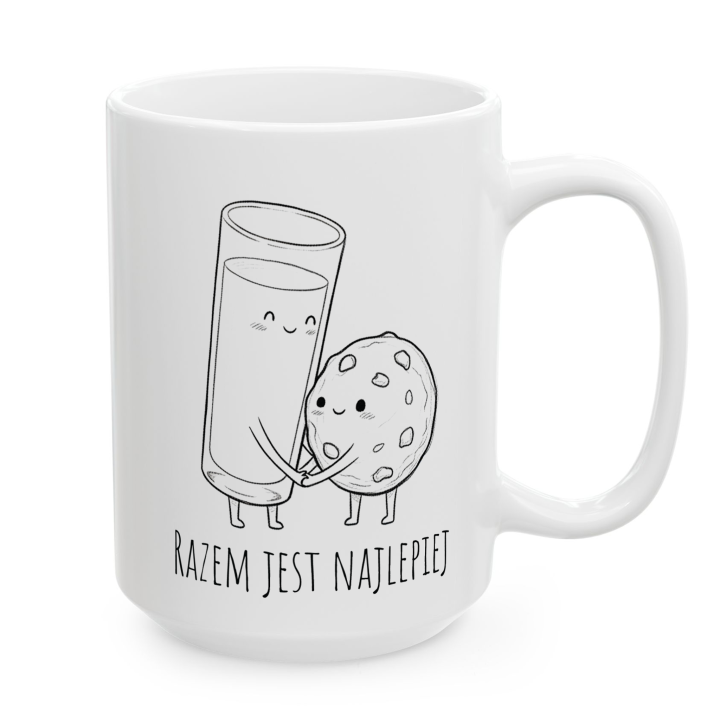 Kubek z nadrukiem „Razem jest najlepiej” – mleko i ciasteczko
