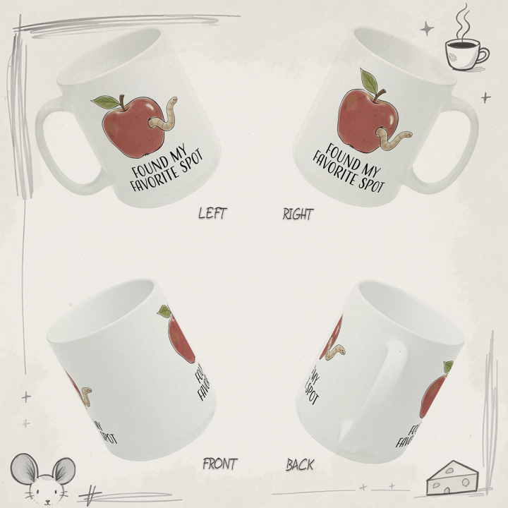 Kubek „FOUND MY FAVORITE SPOT” – romantyczny żart jabłko